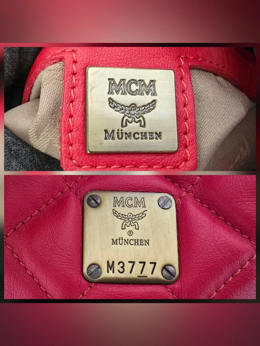 MCM Red Drawstring Bucket Quilted Handbag Satchel AUTHENTIC